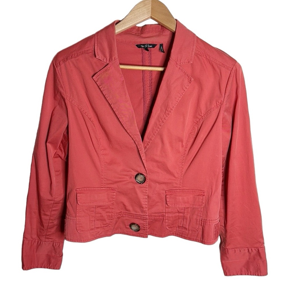Nic + Zoe coral utility two chunky button flap pocket cotton blend blazer size L